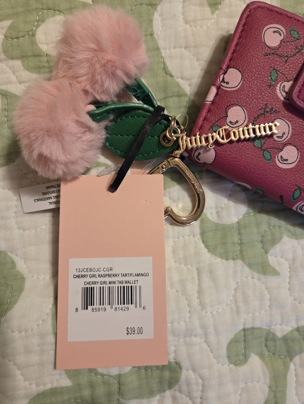 NWT Juicy Couture Cherry Girl Wallet with Pom Pom Heart Logo Charms - Picture 3 of 10
